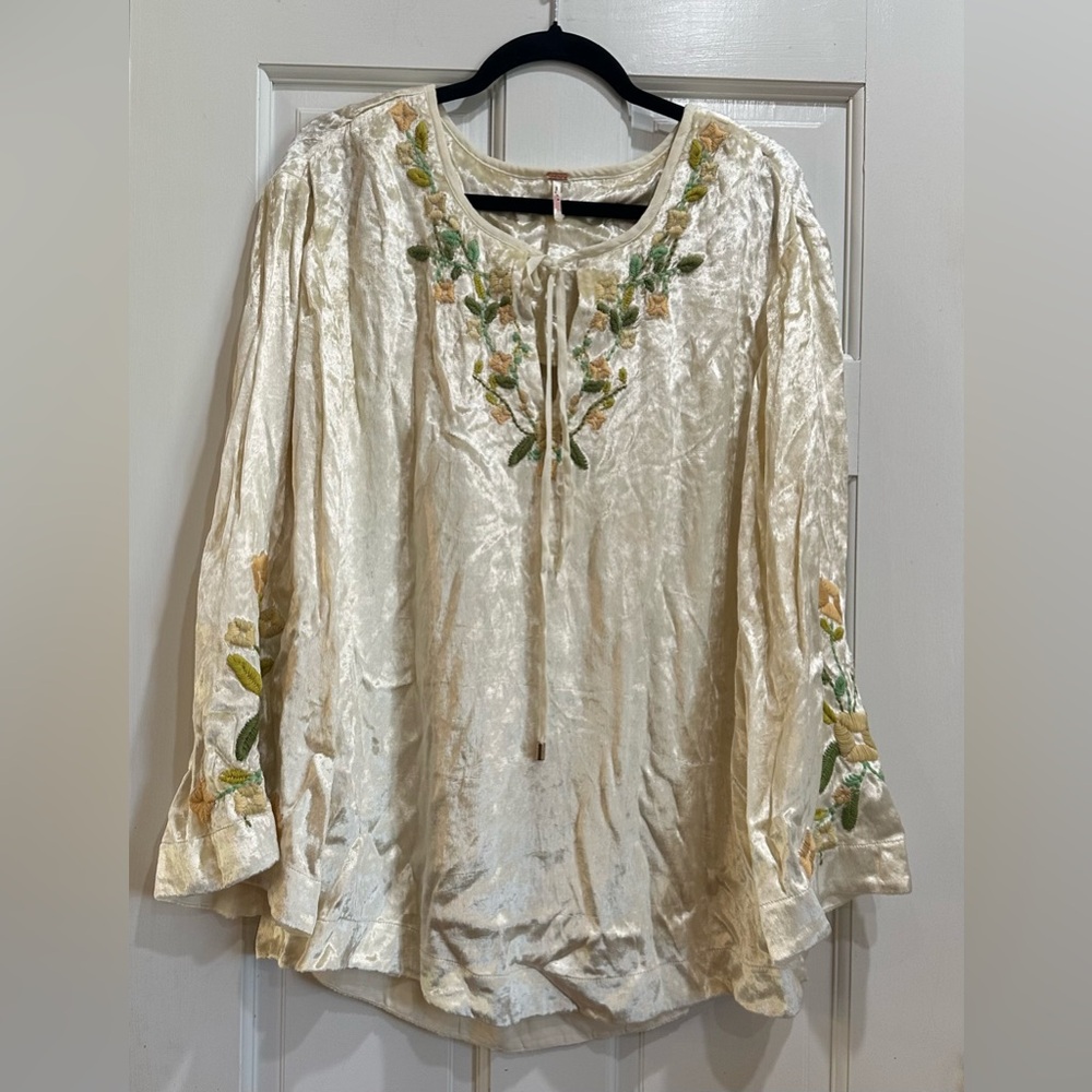 Free People Ember Embroidered Floral Tunic Mini Dress Top Size XS Flare sleeve - Picture 5 of 9